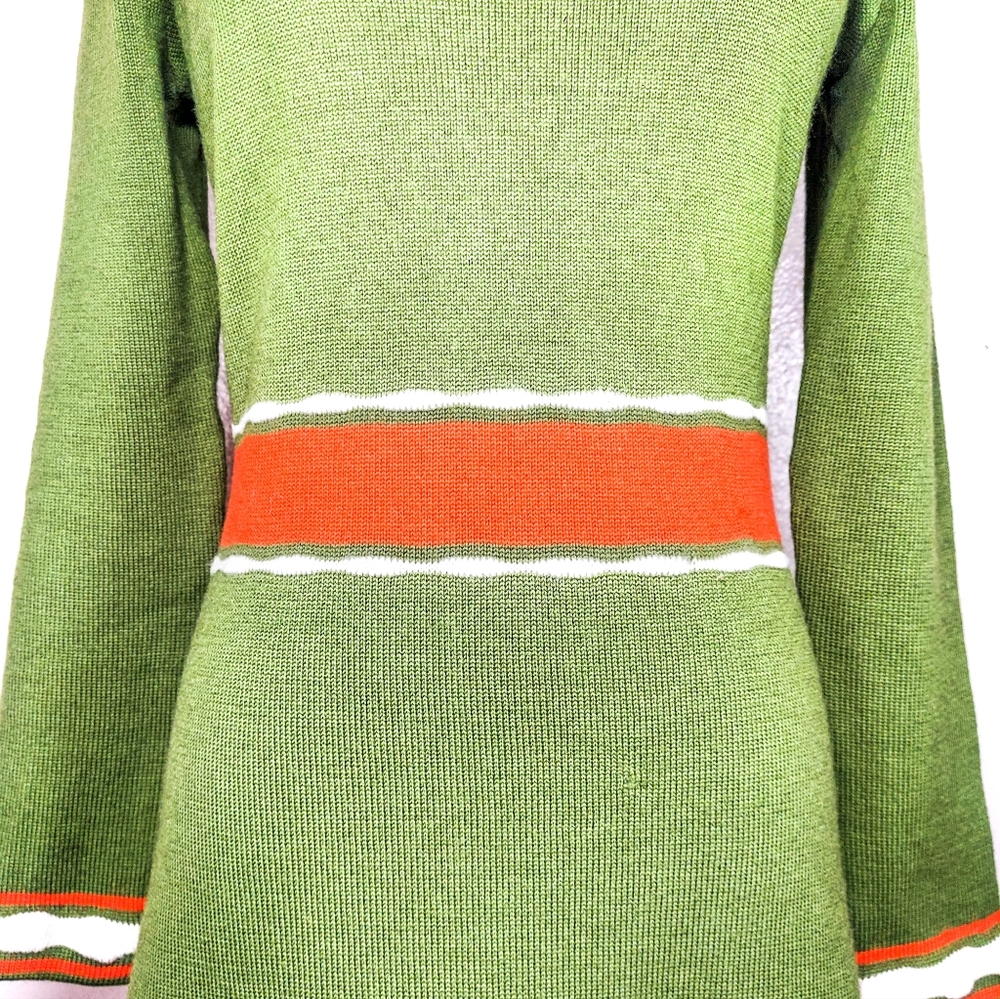 Vintage 1960s Mod Turtleneck Sweater Dress | 60s Colorblock Striped Wool Dress - Picture 8 of 10